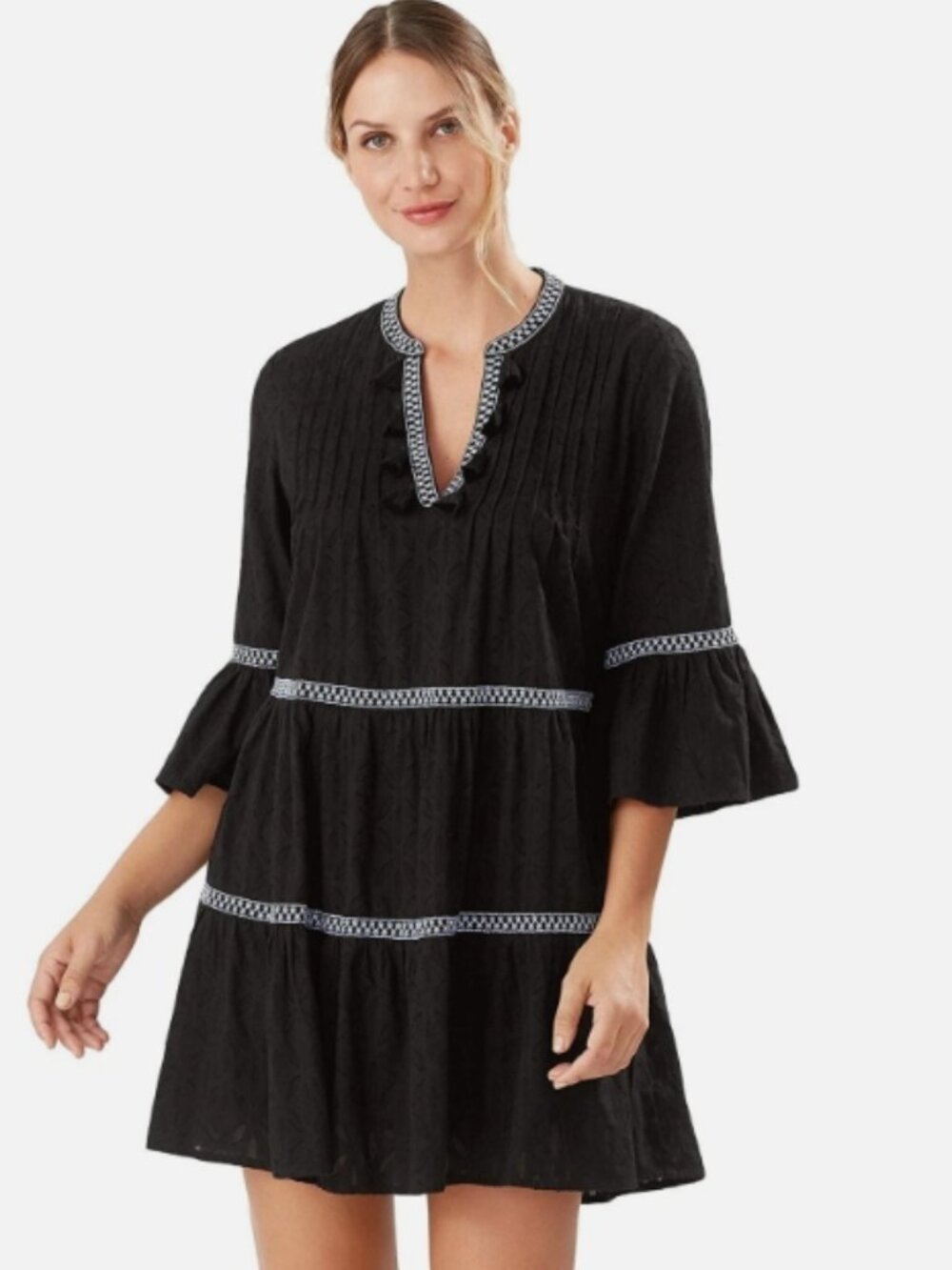 NWT! Tommy Bahama Black Cotton Embroidered Tier Swimsuit Cover Up NEW!